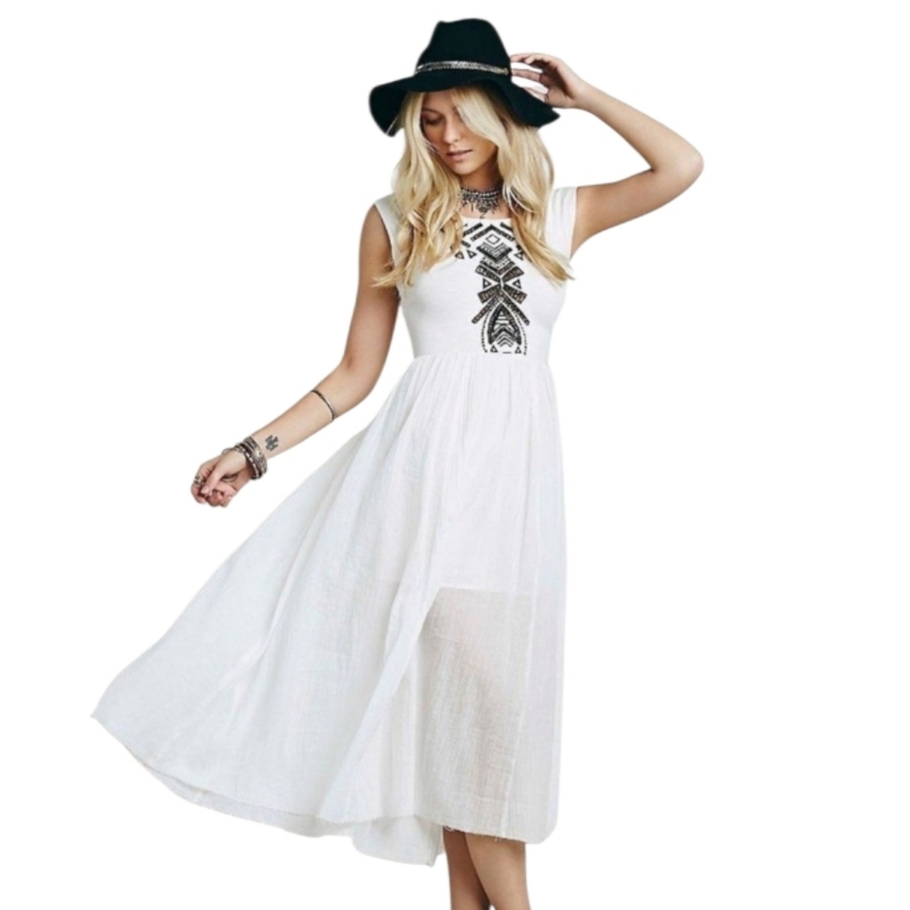 NWT Free People Toosaloosa Slub Meadow Embroidered‎ Midi Dress Medium